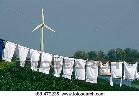 Stock Photography - Wind generator and laundry. Holland. Fotosearch