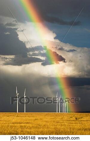 Wind turbines and dramatic rainbow near sunset, Judith Gap, Montana View Large Photo Image Stock Photo - Wind turbines and dramatic rainbow near sunset, Judith Gap, Montana. Fotosearch