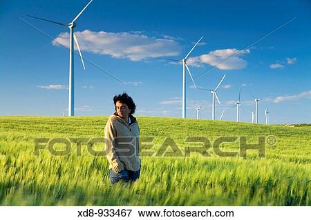 Stock Photo - wind turbines at sunset. Near Sanlucar de Barrameda, Cadiz province, Spain, Europe. Fotosearch