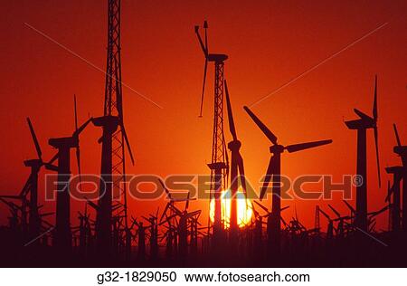 Stock Image - Wind turbines in California generating electricity. Fotosearch