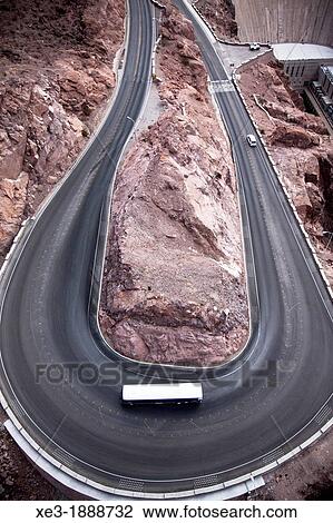 Stock Image - Winding road by Hoover Dam. Nevada / Arizona. USA.. Fotosearch