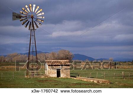 Stock Image - windmill, uccellina natural reserve, alberese, grosseto, tuscany, italy, europe. Fotosearch