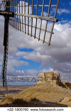 Windmills and Castle of the Knights of St John of Jerusalem, Consuegra, Toledo province, Route of Don Quixote, Castilla-La Mancha, Spain. View Large Photo Image Stock Image - Windmills and Castle of the Knights of St John of Jerusalem, Consuegra, Toledo province, Route of Don Quixote, Castilla-La Mancha, Spain.. Fotosearch