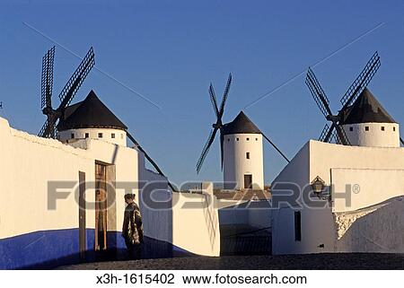 Windmills in Campo de Criptana, Province of Ciudad Real, autonomous community Castile-La Mancha, Spain, Europe View Large Photo Image Stock Image - Windmills in Campo de Criptana, Province of Ciudad Real, autonomous community Castile-La Mancha, Spain, Europe. Fotosearch
