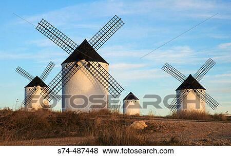 Windmills in Campos de Criptana, Ciudad Real, La Mancha, Spain. View Large Photo Image Stock Photo - Windmills in Campos de Criptana, Ciudad Real, La Mancha, Spain.. Fotosearch