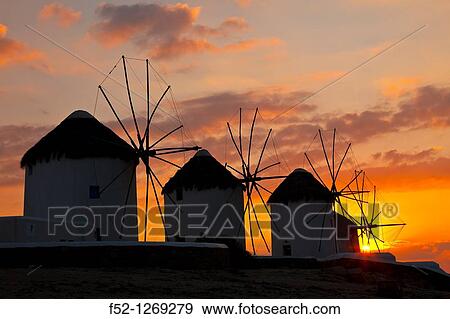 Windmills, Little Venice District, Mykonos Island, Greece. View Large Photo Image Stock Photo - Windmills, Little Venice District, Mykonos Island, Greece.. Fotosearch