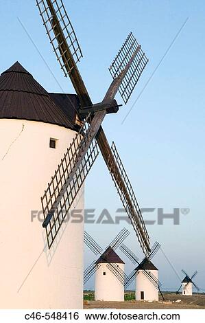 Windmills. Mota del Cuervo. Cuenca province. The Route of Don Quixote. Castilla-La Mancha. Spain View Large Photo Image Stock Photograph - Windmills. Mota del Cuervo. Cuenca province. The Route of Don Quixote. Castilla-La Mancha. Spain. Fotosearch