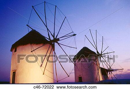 Stock Image - Windmills, Mykonos. Cyclades islands, Greece. Fotosearch
