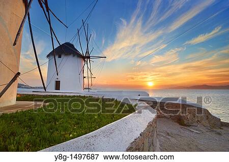 Stock Photo - Windmills of Mykonos Town, Mykonos, Cyklades, Greece. Fotosearch