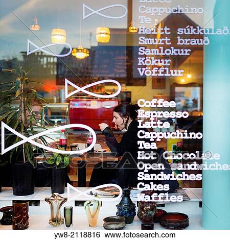Window of local cafe in Reykjavik, Iceland. View Large Photo Image Stock Photograph - Window of local cafe in Reykjavik, Iceland.. Fotosearch