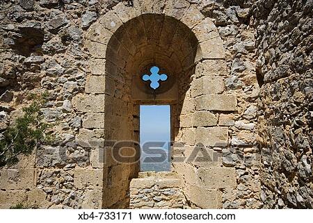Stock Image - Window of the St Hilarion Castle, Cyprus. Fotosearch