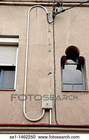 Stock Image - windows, electrical connections, Sant Vicen? de Castellet, Catalonia, Spain.. Fotosearch