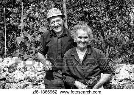 Stock Image - Wine workers dressed in blue at vineyard in Tuscany near Siena Italy. Fotosearch
