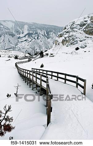Winter, Boardwalk, Mammoth Hot Springs, Yellowstone NP. View Large Photo Image Stock Image - Winter, Boardwalk, Mammoth Hot Springs, Yellowstone NP.. Fotosearch
