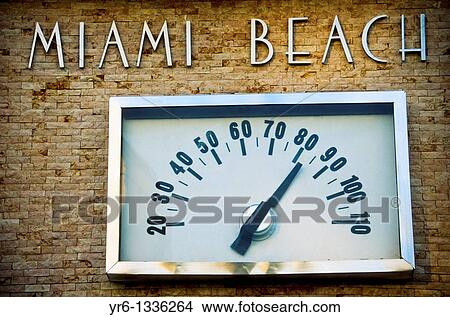 Winter day Miami Beach thermometer View Large Photo Image Picture - Winter day Miami Beach thermometer. Fotosearch