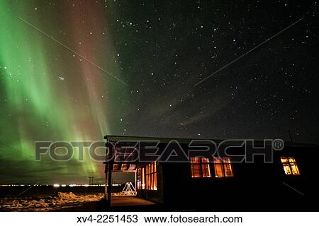 Winter Icelandic landscape with Northern lights background. Iceland. View Large Photo Image Stock Image - Winter Icelandic landscape with Northern lights background. Iceland.. Fotosearch