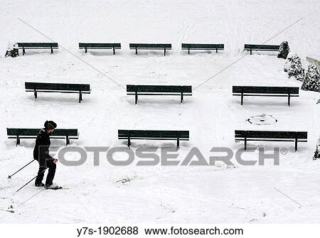 Stock Photo - Winter in Paris, skier in Montmartre, France, Europe. Fotosearch