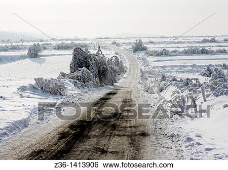 Stock Photograph - Winter scene, road. Fotosearch
