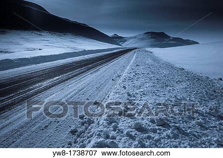 Winter snowy road, Northern, Iceland View Large Photo Image Stock Photo - Winter snowy road, Northern, Iceland. Fotosearch