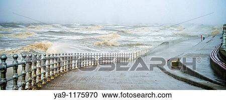 Stock Image - Winter storms hit Blackpool, England. Fotosearch