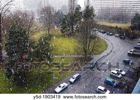 winter urban landscape, begining of snowfall, Petit Saconnex district of the city of Geneva, Switzerland View Large Photo Image Stock Photo - winter urban landscape, begining of snowfall, Petit Saconnex district of the city of Geneva, Switzerland. Fotosearch