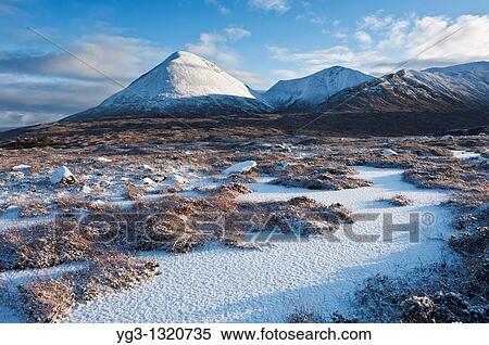 Winter view of snow covered landscape and Red Cuillin hills, Isle of Skye, Scotland View Large Photo Image Stock Photography - Winter view of snow covered landscape and Red Cuillin hills, Isle of Skye, Scotland. Fotosearch