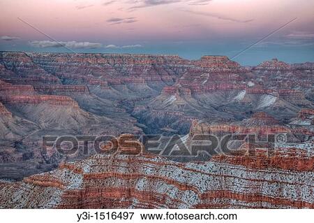 Winter view of the Grand Canyon after sunset from Mather Point, Arizona, USA View Large Photo Image Stock Photo - Winter view of the Grand Canyon after sunset from Mather Point, Arizona, USA. Fotosearch