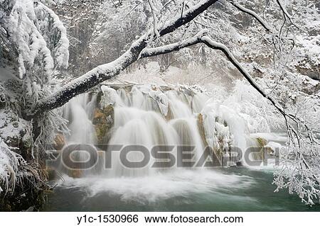 Winter waterfall under tree branch, Plitvice national park in Croatia, Lower lakes area, long exposure tripod shot View Large Photo Image Stock Photograph - Winter waterfall under tree branch, Plitvice national park in Croatia, Lower lakes area, long exposure tripod shot. Fotosearch