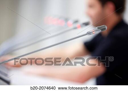Stock Image - Wireless Microphone. Preparation audiovisual conference. Donostia. San Sebastian. Gipuzkoa. Basque Country. Spain.. Fotosearch
