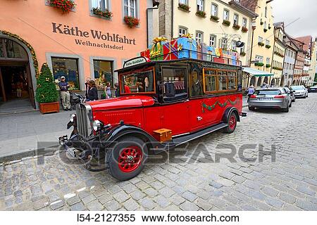 Wohlfahrt Red Gift Truck Rothenburg Germany DE Franconia Bavaria. View Large Photo Image Stock Photography - Wohlfahrt Red Gift Truck Rothenburg Germany DE Franconia Bavaria.. Fotosearch