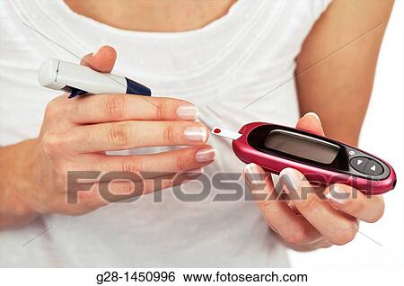 Woman and blood glucose test to treat diabetes View Large Photo Image Stock Photograph - Woman and blood glucose test to treat diabetes. Fotosearch