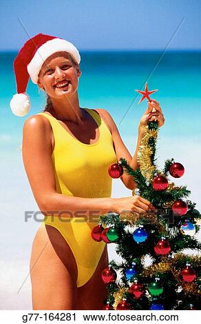 Woman at beach in Christmas. Dominican Republic View Large Photo Image Stock Image - Woman at beach in Christmas. Dominican Republic. Fotosearch