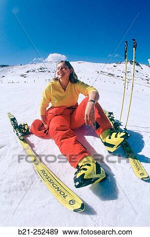 Woman at ski resort of Sierra Nevada. Granada province. Spain View Large Photo Image Stock Photo - Woman at ski resort of Sierra Nevada. Granada province. Spain. Fotosearch