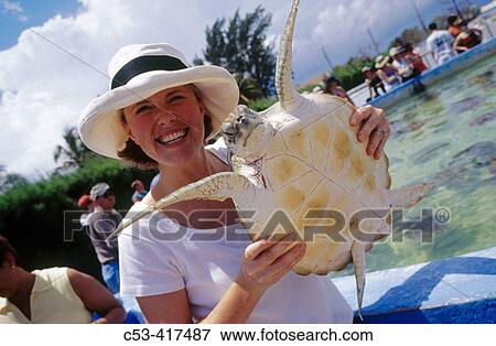 Woman at turtle farm on Grand Cayman View Large Photo Image Stock Photo - Woman at turtle farm on Grand Cayman. Fotosearch