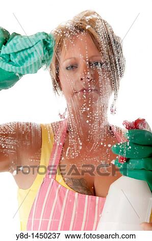 Stock Photo - Woman cleaning window. Fotosearch
