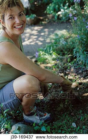 Woman gardening View Large Photo Image Stock Photo - Woman gardening. Fotosearch