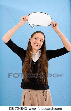 woman holding thought bubble View Large Photo Image Stock Image - woman holding thought bubble. Fotosearch
