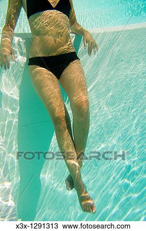 Woman in bathing suit in a swimming pool seen from underwater View Large Photo Image Stock Image - Woman in bathing suit in a swimming pool seen from underwater. Fotosearch
