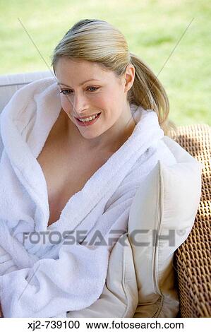 Woman in bathrobe View Large Photo Image Stock Image - Woman in bathrobe. Fotosearch