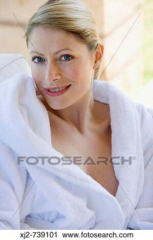Woman in bathrobe View Large Photo Image Stock Image - Woman in bathrobe. Fotosearch