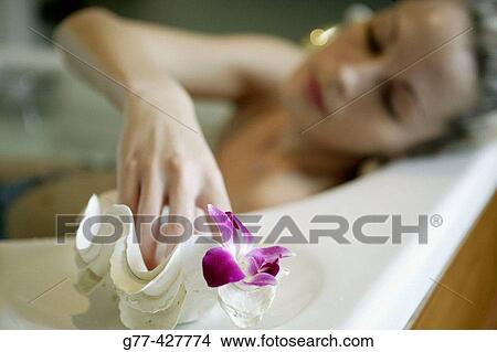 Picture - Woman in bathtube.. Fotosearch