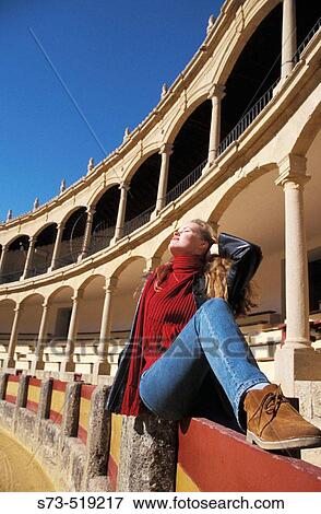 Stock Photo - Woman in bullring. Ronda. MBlaga province. Andalucia. Spain.. Fotosearch