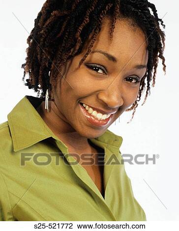Stock Image - Woman in Casual Shirt, Dreadlocks, MR #1067. Fotosearch