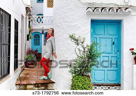 Stock Photograph - Woman in Frigiliana, MBlaga, Andaluc? a, Spain. Fotosearch