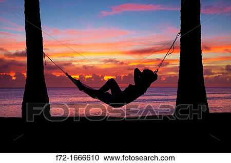 Woman in hammock, and palm trees at sunset, Coral Coast, Viti Levu, Fiji, South Pacific View Large Photo Image Stock Image - Woman in hammock, and palm trees at sunset, Coral Coast, Viti Levu, Fiji, South Pacific. Fotosearch