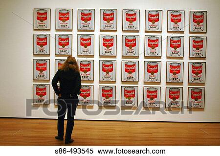 Woman in museum admiring Warhol's Campbell's Soup Series. View Large Photo Image Stock Photography - Woman in museum admiring Warhol's Campbell's Soup Series.. Fotosearch