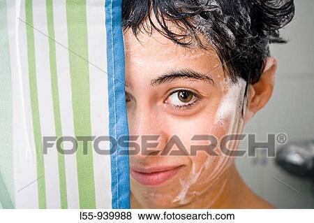 Stock Photo - Woman in shower. Fotosearch