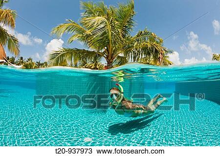 Woman in Swimming Pool, South Male Atoll, Maldives View Large Photo Image Stock Image - Woman in Swimming Pool, South Male Atoll, Maldives. Fotosearch