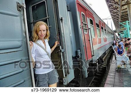 Stock Photo - Woman in the train in Samara, Samara region, Russian Federation. Fotosearch
