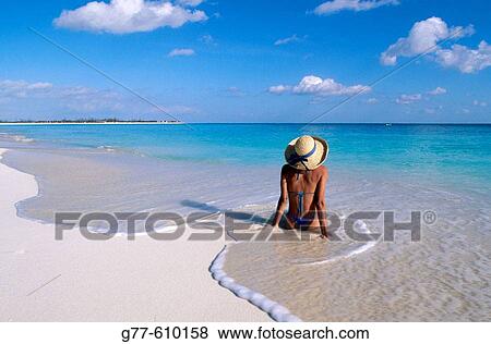 Woman on beach. Caribbean. Cuba, Cayo Largo View Large Photo Image Stock Photo - Woman on beach. Caribbean. Cuba, Cayo Largo. Fotosearch